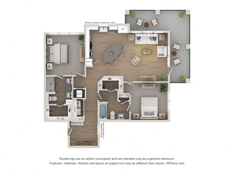 A floor plan of a house with a living room, kitchen, dining room, and two bedrooms.